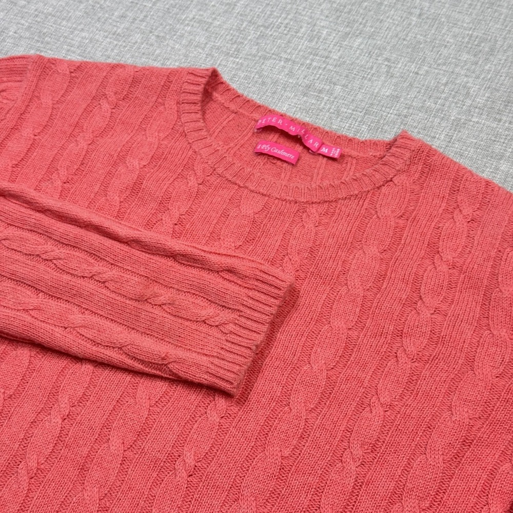 Peter Millar 8-Ply Cashmere Cable-Knit Sweater Womens Medium Pink Crew Neck